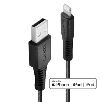 Lindy 2m zosilnený nabíjací a synchronizačný kábel USB Type-A na Lightning
