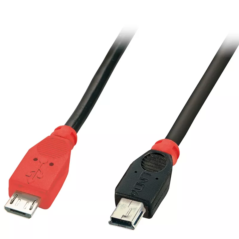 Lindy 0,5m OTG kábel USB 2.0 Type Micro-B na Mini-B, 0,5 m, Mini-USB B, Micro-USB B, USB 2.0, 0,48 Gbit/s, čierny, červený