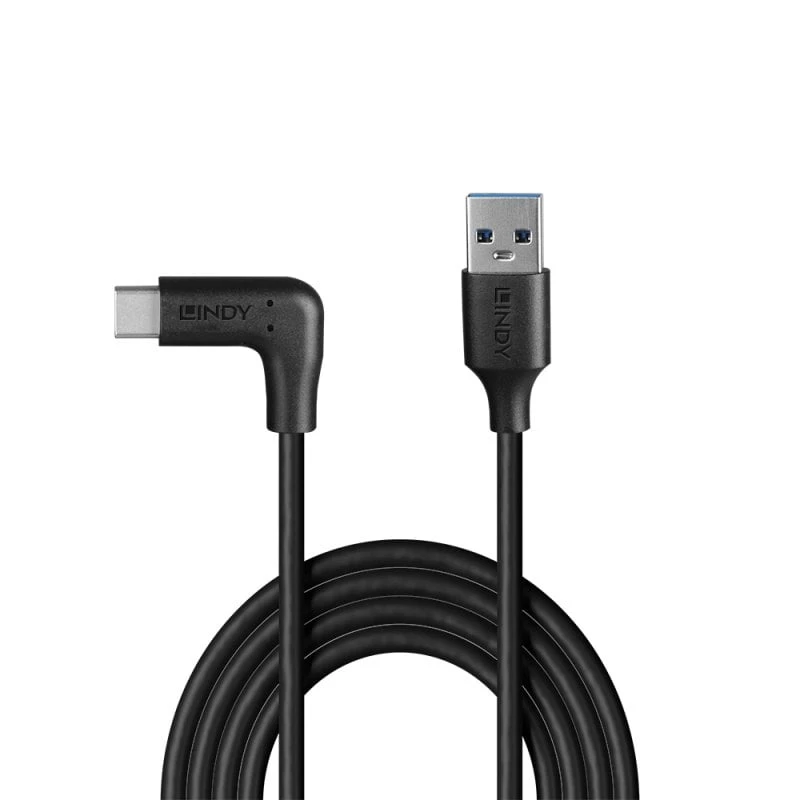 Lindy 1,5 m kábel USB 3.2 Type-A na C, 90° zahnutý, 10 Gbit/s