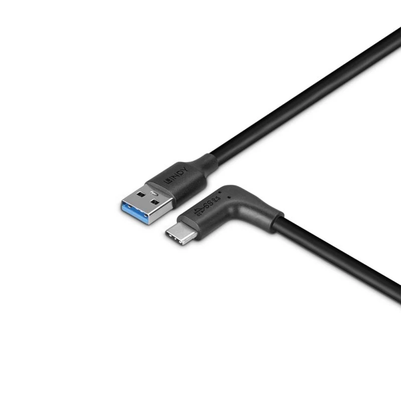 Lindy 1,5 m kábel USB 3.2 Type-A na C, 90° zahnutý, 10 Gbit/s