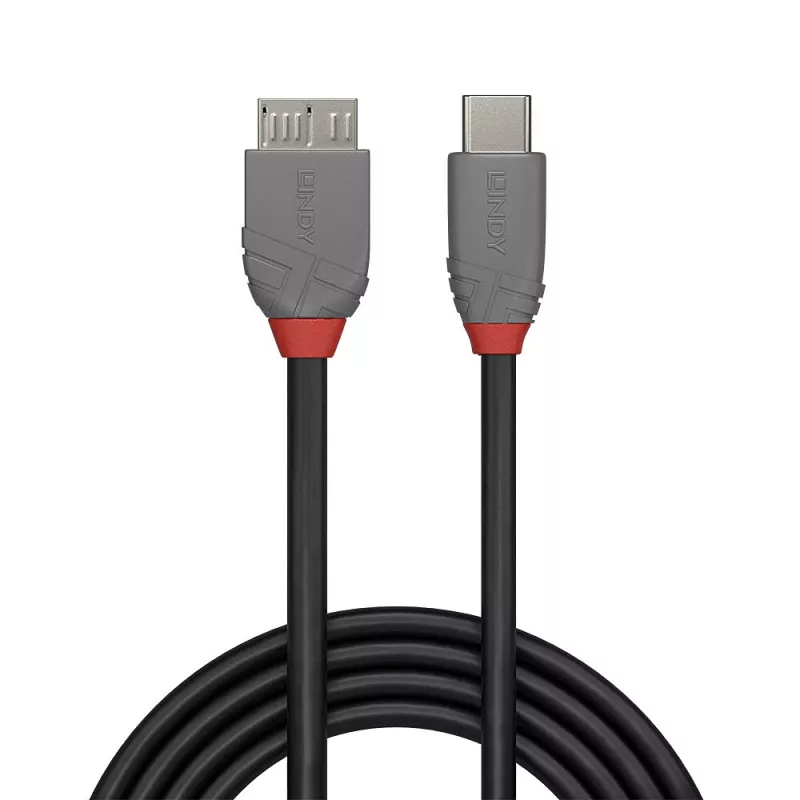 Lindy 1m kábel USB 3.2 typ C na Micro-B, Anthra Line, 1 m, USB C, Micro-USB B, USB 3.2 Gen 1 (3.1 Gen 1), čierny