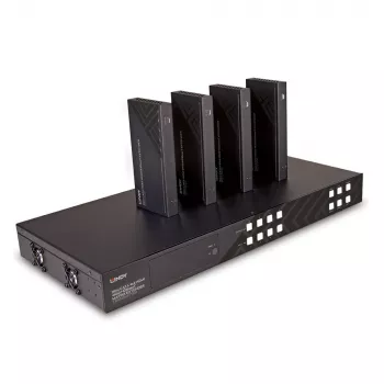 Lindy 150m Cat.6 4x4 HDMI 4K60 HDBaseT Matrix extender, 3840 x 2160 pixelov, AV vysielač a prijímač, 150 m, káblový, čierna, HDCP
