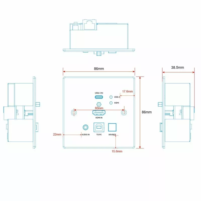 Lindy 150m Cat.6 HDMI 4K60 a Type C HDBaseT UK nástenná zásuvka KVM extender, vysielač