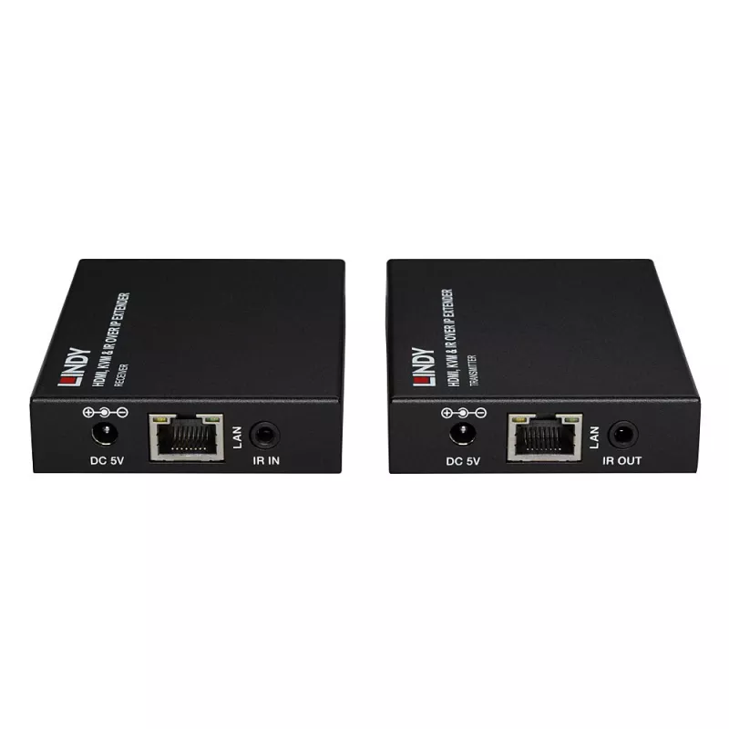 Lindy HDMI, KVM a IR over IP extender, vysielač a prijímač, káblový, 150 m, Cat5e, Cat6, čierna, kov