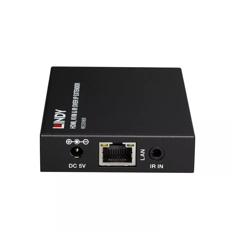 Lindy HDMI, KVM a IR over IP extender, prijímač, vysielač a prijímač, káblový, 150 m, Cat5e, Cat6, čierna, kov
