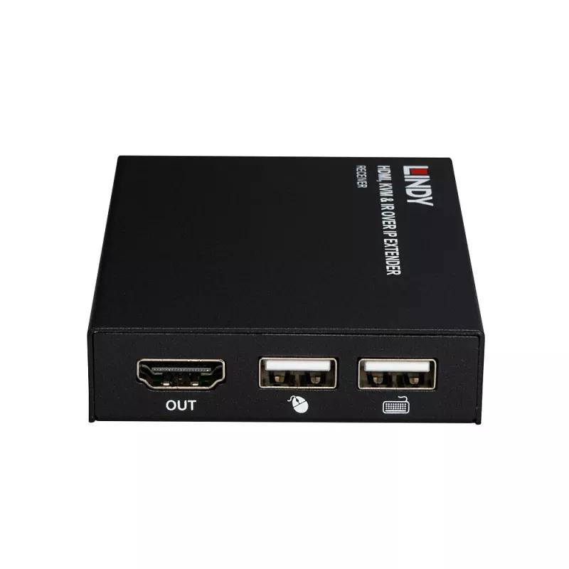 Lindy HDMI, KVM a IR over IP extender, prijímač, vysielač a prijímač, káblový, 150 m, Cat5e, Cat6, čierna, kov