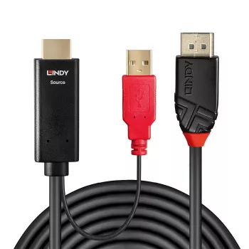 Lindy 0,5 m HDMI na DisplayPort kábel, 0,5 m, DisplayPort, HDMI + USB, konektor samec, konektor samica, zlatá