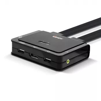Lindy 2-portový DisplayPort 1.2, USB 2.0 a audio káblový KVM switch
