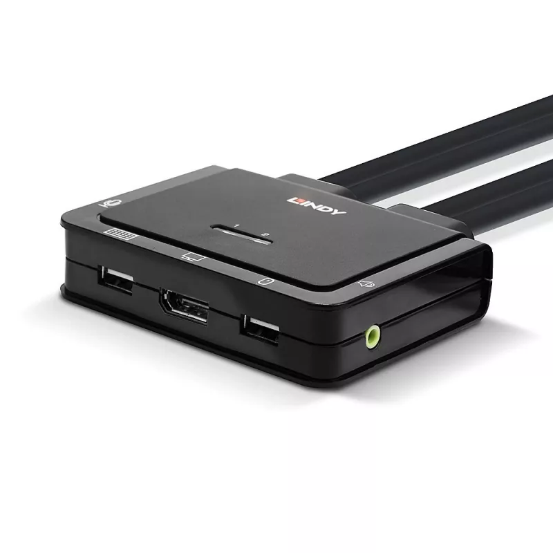Lindy 2-portový DisplayPort 1.2, USB 2.0 a audio káblový KVM switch