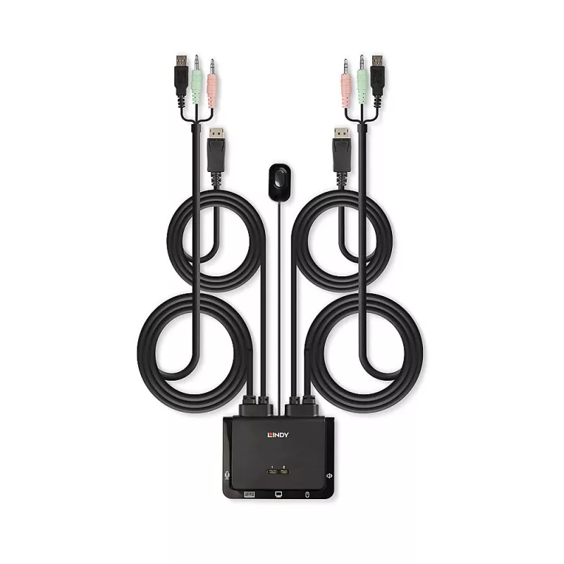 Lindy 2-portový DisplayPort 1.2, USB 2.0 a audio káblový KVM switch