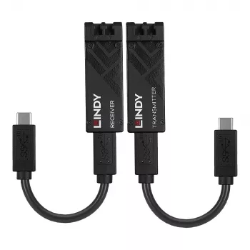 Lindy 100m optický USB 3.2 Type C extender, sieťový vysielač a prijímač, 100 m, 10000 Mbit/s, optický, USB 3.2 Gen 1 (3.1 Gen 1) Type-C, čierna