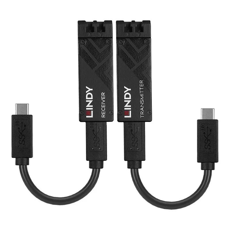 Lindy 100m optický USB 3.2 Type C extender, sieťový vysielač a prijímač, 100 m, 10000 Mbit/s, optický, USB 3.2 Gen 1 (3.1 Gen 1) Type-C, čierna