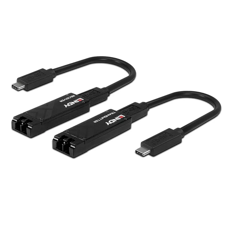Lindy 100m optický USB 3.2 Type C extender, sieťový vysielač a prijímač, 100 m, 10000 Mbit/s, optický, USB 3.2 Gen 1 (3.1 Gen 1) Type-C, čierna