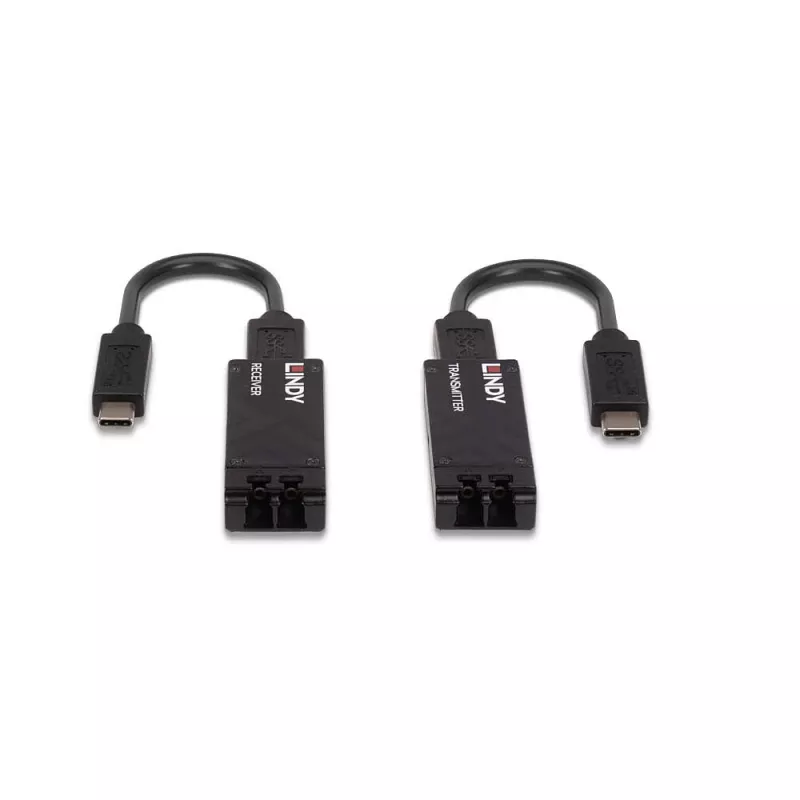 Lindy 100m optický USB 3.2 Type C extender, sieťový vysielač a prijímač, 100 m, 10000 Mbit/s, optický, USB 3.2 Gen 1 (3.1 Gen 1) Type-C, čierna