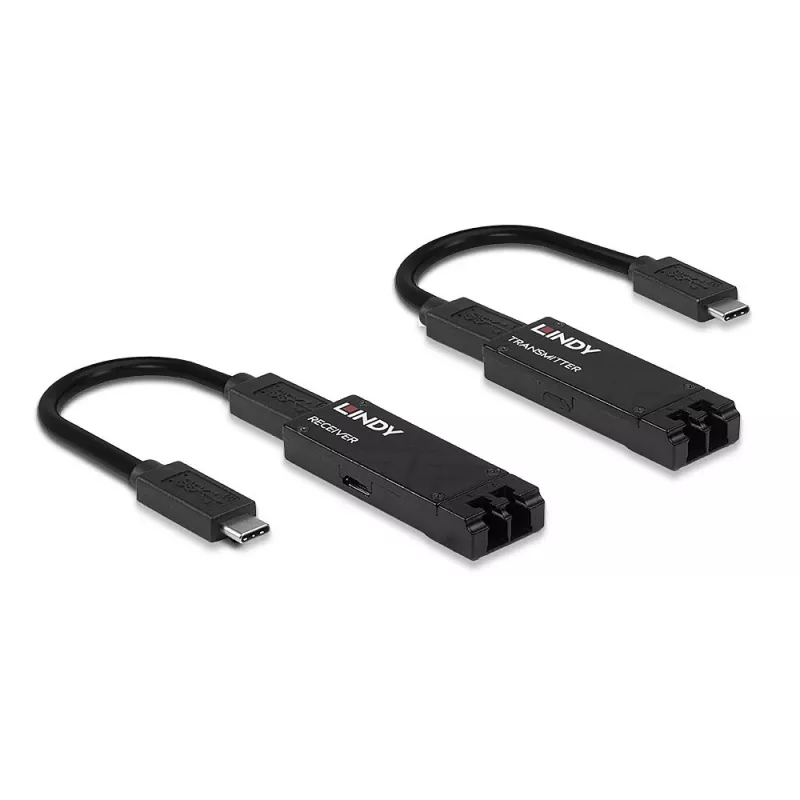 Lindy 100m optický USB 3.2 Type C extender, sieťový vysielač a prijímač, 100 m, 10000 Mbit/s, optický, USB 3.2 Gen 1 (3.1 Gen 1) Type-C, čierna