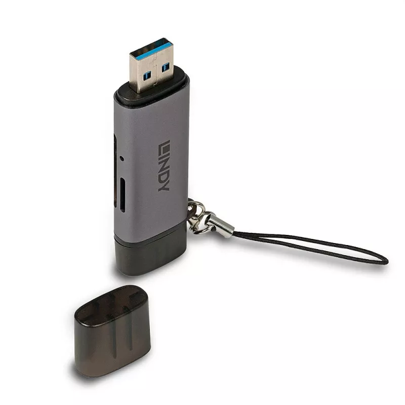 Lindy USB 3.2 Type-C a A čítačka SD/microSD kariet, MiniSD, SD, čierna, sivá, 5000 Mbit/s, USB 3.2 Gen 1 (3.1 Gen 1) Type-A/Type-C, 78,5 mm, 22,5 mm