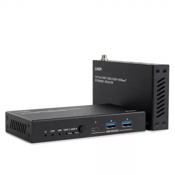 Lindy 100m Cat.6A 2 host USB 3.2 Gen 1 HDBaseT extender, sieťový vysielač a prijímač, 100 m, 480 Mbit/s, Cat6a, VS6320, fosforový bronz