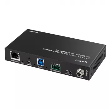 Lindy 100m Cat.6A 2 host USB 3.2 Gen 1 HDBaseT extender, sieťový vysielač a prijímač, 100 m, 480 Mbit/s, Cat6a, VS6320, fosforový bronz