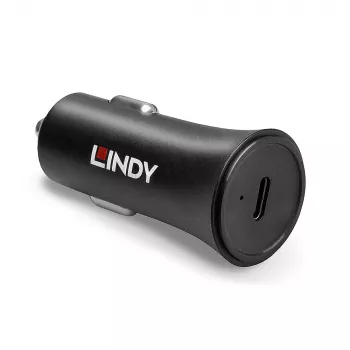 Lindy Single Port USB Type C PD auto nabíjačka, 27 W, auto, zapaľovač cigariet, 12 V, 3 A, čierna