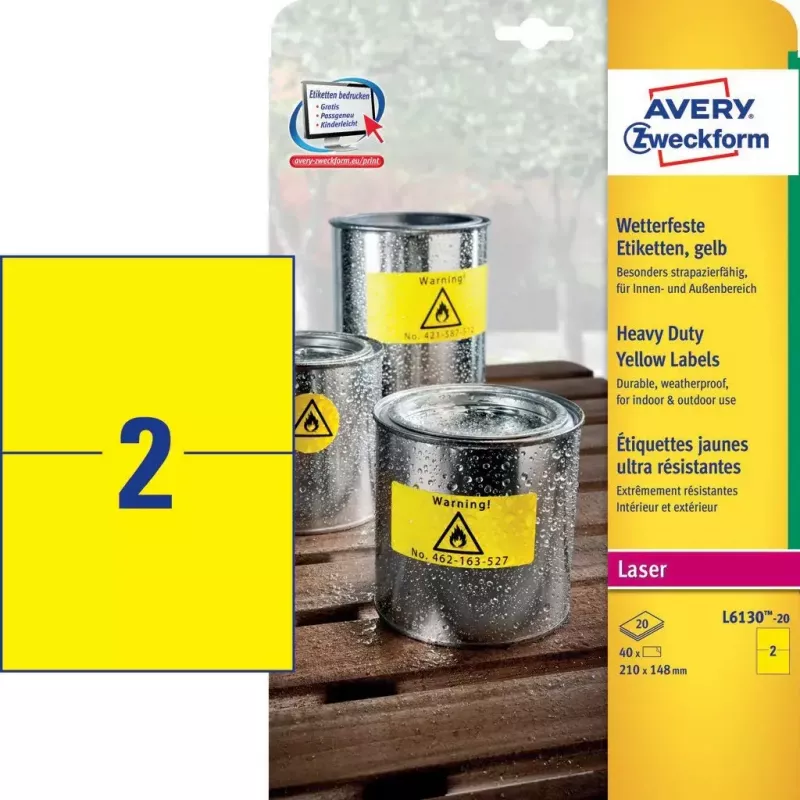 Avery L6130-20 samolepiaca etiketa obdĺžniková žltá