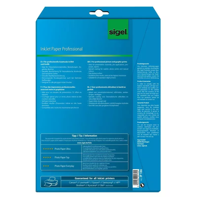 Sigel IP186 tlačový papier A4 matný 25 listov biely