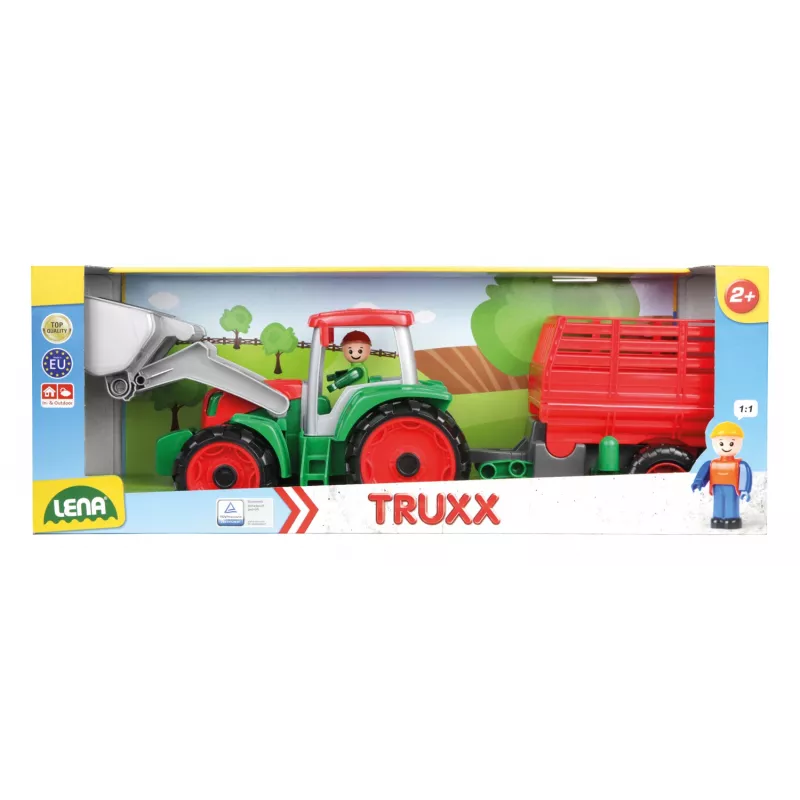 Hračkársky traktor s vozíkom na seno Lena Truxx 04428 otvorený obal – plastová hracia sada