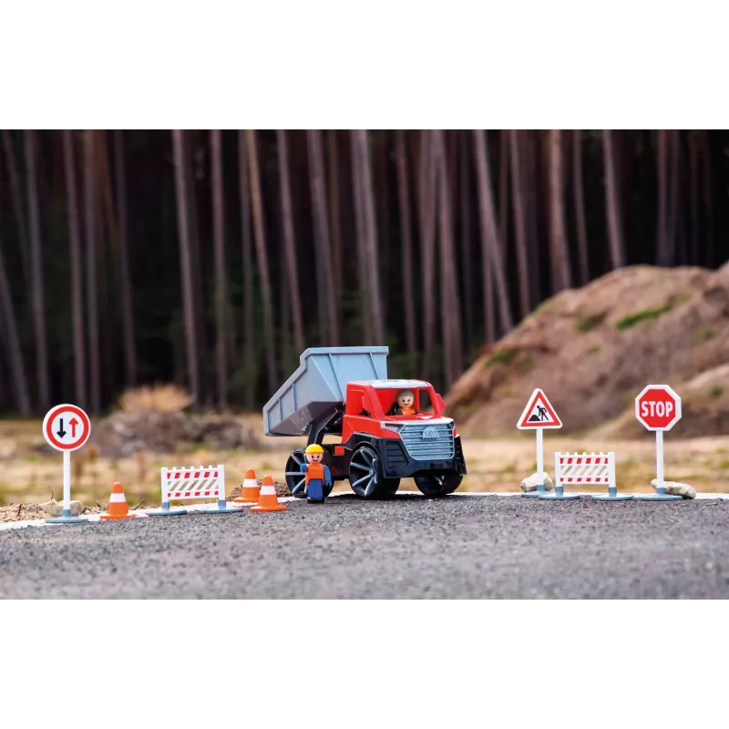 Sklápacie nákladné auto Lena TRUXX 29cm guma oceľ sivá červená