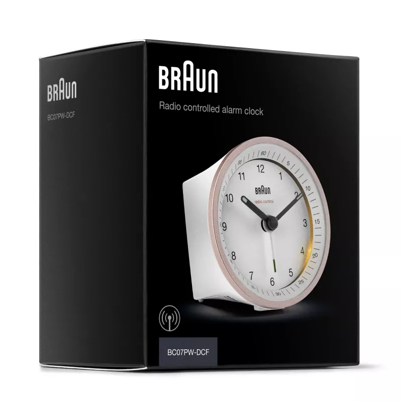 Braun BC07 kremenný budík ružový, biely