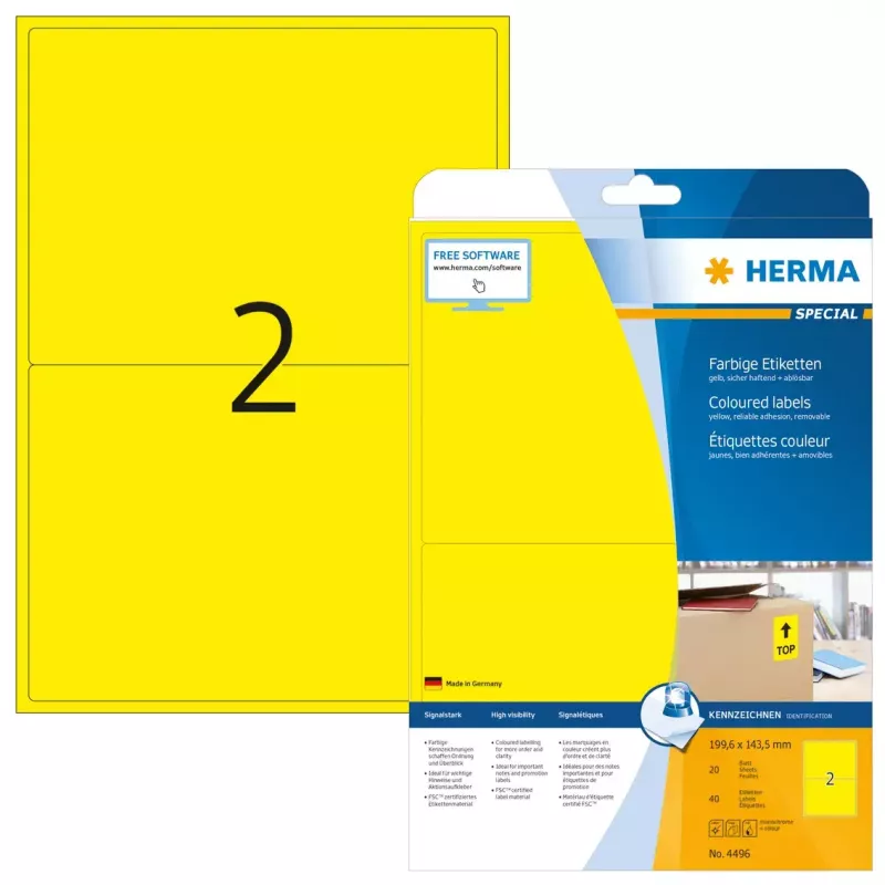 Farebné etikety HERMA A4 199,6x143,5 mm žltá papier matný 40 ks