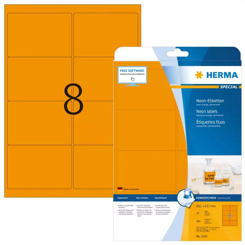 Samolepiace tlačové etikety HERMA neónové etikety A4 99,1x67,7 mm