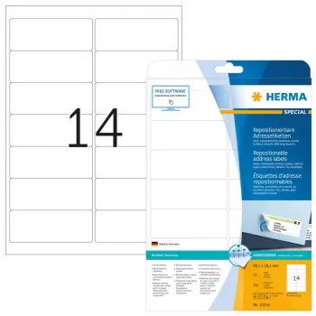 Odnímateľné adresné etikety HERMA 99,1x38,1 mm biela 350 kusov