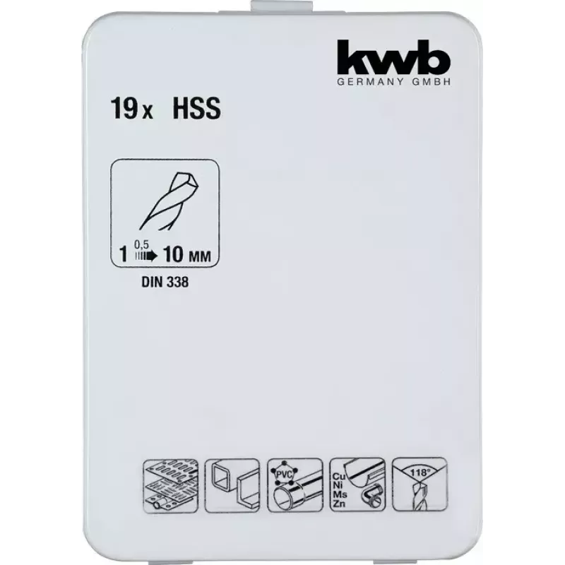 Sada vrtákov KWB 421856 19 kusov špirálových vrtákov 1,0 - 10 mm