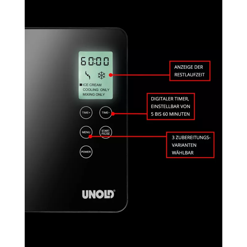 Unold 48845 zmrzlinovač kompresorový zmrzlinovač 2 L 180 W čierna, nehrdzavejúca oceľ