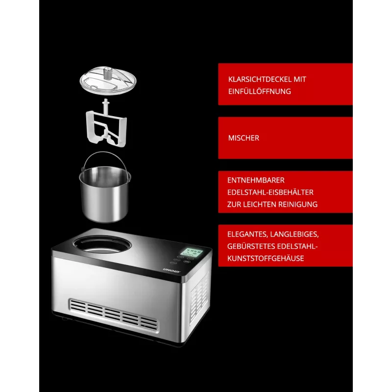 Unold 48845 zmrzlinovač kompresorový zmrzlinovač 2 L 180 W čierna, nehrdzavejúca oceľ