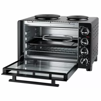 Unold Small kitchen all in one, voľne stojaci sporák, čierna, otočný regulátor, čierna, kov, sklo