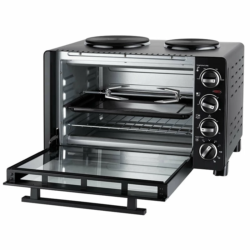 Unold Small kitchen all in one, voľne stojaci sporák, čierna, otočný regulátor, čierna, kov, sklo