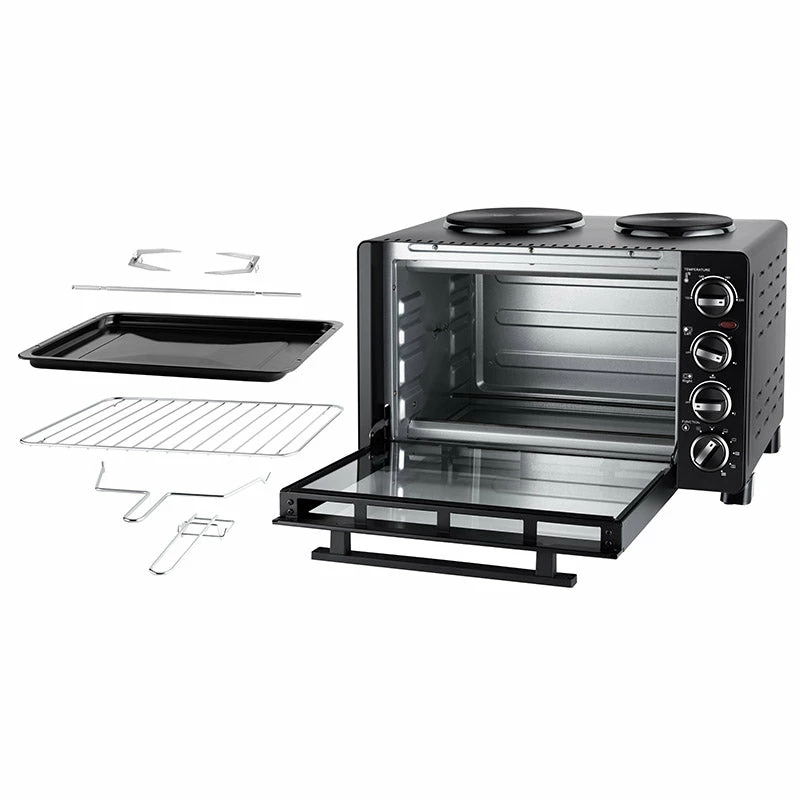 Unold Small kitchen all in one, voľne stojaci sporák, čierna, otočný regulátor, čierna, kov, sklo