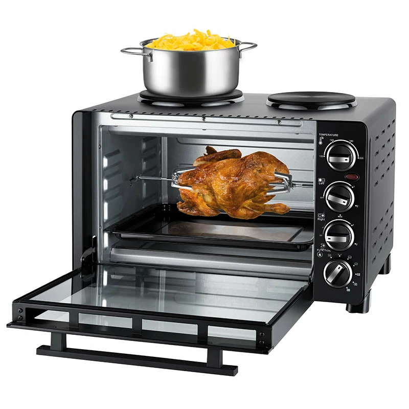 Unold Small kitchen all in one, voľne stojaci sporák, čierna, otočný regulátor, čierna, kov, sklo