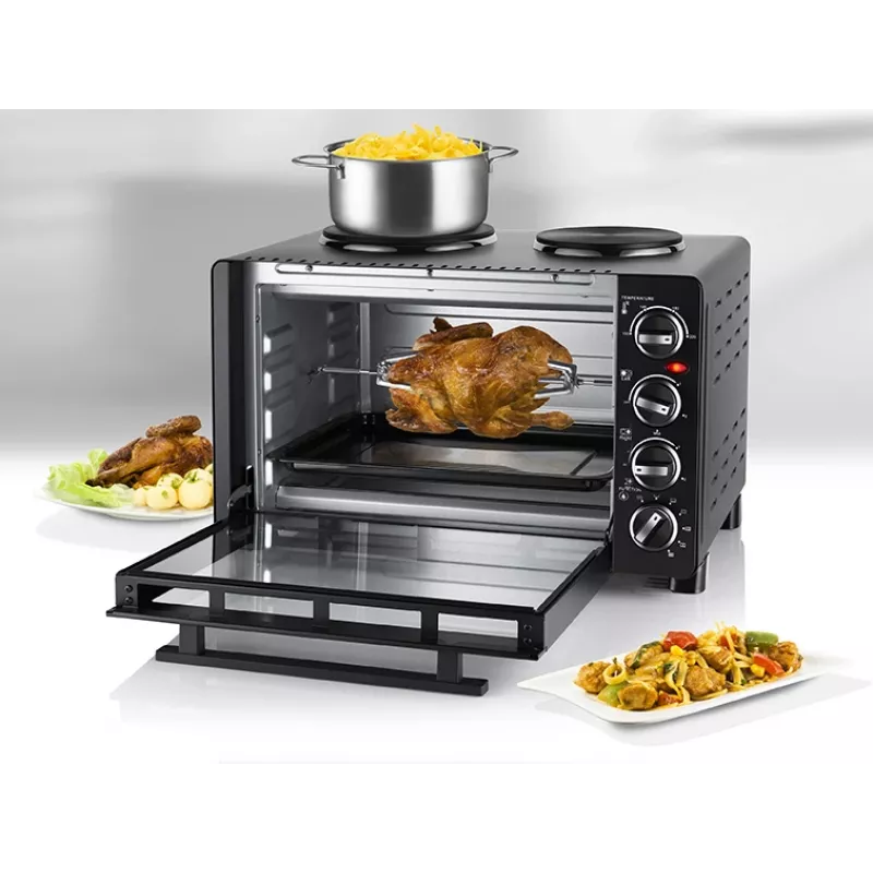 Unold Small kitchen all in one, voľne stojaci sporák, čierna, otočný regulátor, čierna, kov, sklo