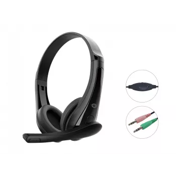 Káblový headset CONCEPTRONIC POLONA06B3T, stereo 3,5 mm, mikrofón s potlačením šumu, supraaurálny, 20–20000 Hz, 1,8 m kábel, čierna