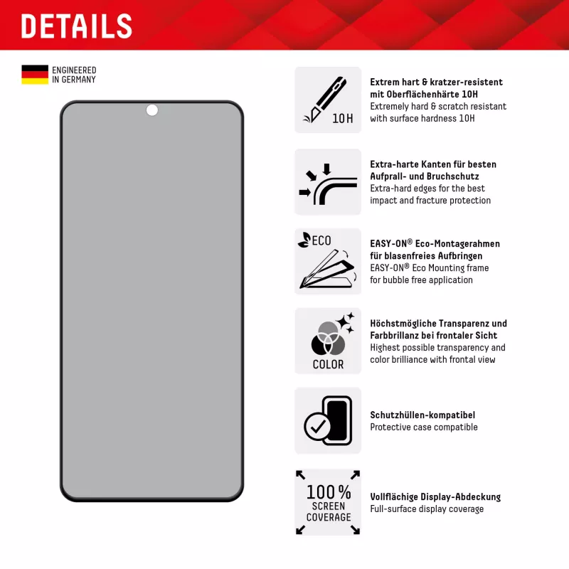 Displex Privacy Screen Protector (10H) pre Samsung Galaxy S22/S23, Eco montážny rám, filter proti zvedavým pohľadom