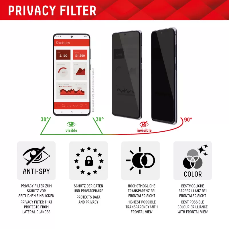 Displex Privacy Screen Protector (10H) pre Samsung Galaxy S22/S23, Eco montážny rám, filter proti zvedavým pohľadom