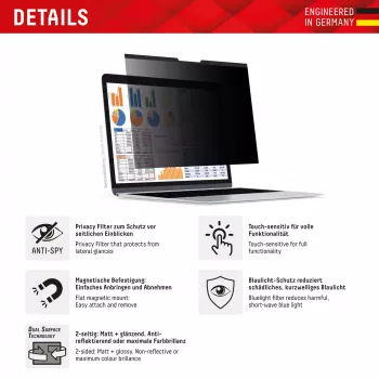 Displex PRIVACY SAFE magnetic 2-way privacy filter for Laptop/ Notebook 14'' (16:10)