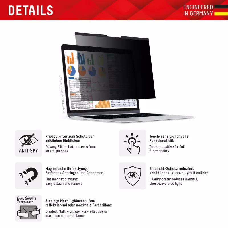 Displex PRIVACY SAFE magnetický 2-cestný filter súkromia pre laptop/notebook 14'' (16:10)