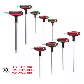 KS Tools ERGOTORQUEplus Sada kľúčov Torx s T-rukoväťou a otvorom, 9-dielna, TB10-TB50 (151.8160)