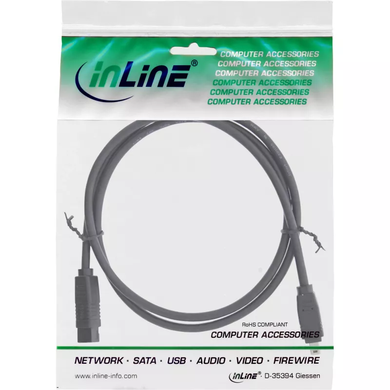 InLine FireWire 400 na 800 1394b kábel (4/9-pin konektor samec, 1,8 m), čierna