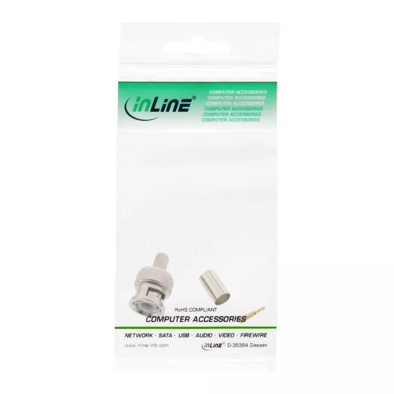 InLine BNC krimpovací konektor samec pre RG59 video kábel, bronz, 7 g, 70 mm, 123 mm, 15 mm, 9 g