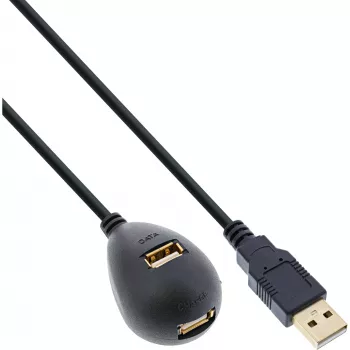 InLine USB 2.0 kábel Type-A konektor samec / konektor samica, so základňou, čierny, 2 m