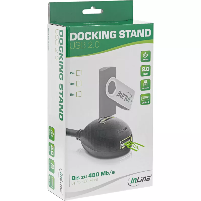 InLine USB 2.0 kábel Type-A konektor samec / konektor samica, so základňou, čierny, 2 m