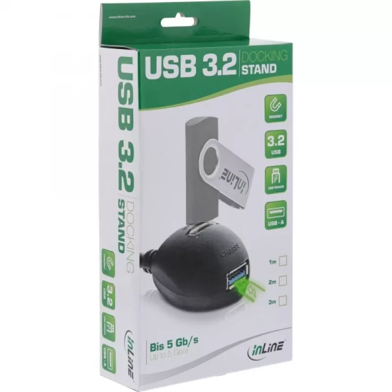 InLine USB 3.2 Gen.1 kábel USB Type-A M / A F + napájanie, so stojanom, čierny, 2 m